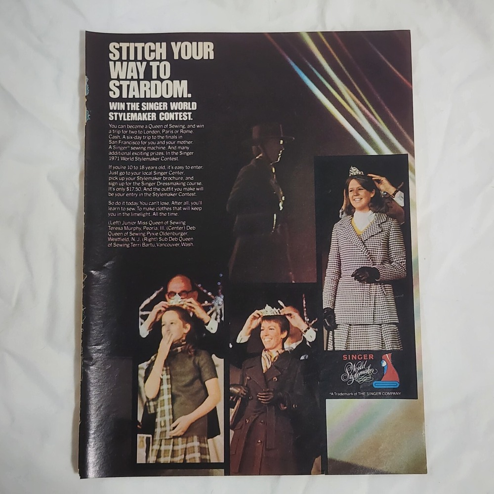 Vintage Print Ad Singer sewing machine World Stylemaker Contest clipping 1971